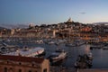 Marseille, Provence, France - Night view over the old harbor with ships and historical monuments Royalty Free Stock Photo