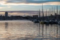 Marseille, Provence, France - View over the sea and ships at the old harbor at dusk Royalty Free Stock Photo