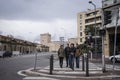 Marseille residents crossing street.