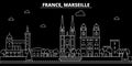 Marseille silhouette skyline. France - Marseille vector city, french linear architecture, buildings. Marseille travel