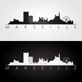 Marseille skyline and landmarks silhouette