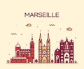 Marseille skyline silhouette linear style vector Royalty Free Stock Photo