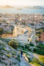 Marseille vertical cityscape with people looking at sunset on Frioul islands Marseille France