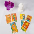 Marseilles Tarot Decks and orchid Royalty Free Stock Photo