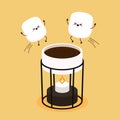 Illustration of chocolate fondue. Chocolate fondue and marshmallows vector.