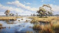 Marsh Of Australia: A Spectacular Landscape Painting Royalty Free Stock Photo