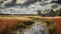 Marsh Barn In Field: A Captivating Dutch Seascapes-inspired National Geographic Photo