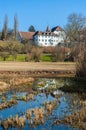 Marsh landscape and Brestenberg castle in Seengen