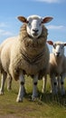 Marsh pasture hosts Suffolk sheep, a mother with two adorable lambs.