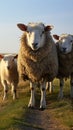 Marsh pasture hosts Suffolk sheep, a mother with two adorable lambs.