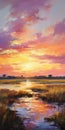 Lively Coastal Landscapes: Iconic Sunset In The Marsh Painting Inspired By Jeff Danziger Royalty Free Stock Photo