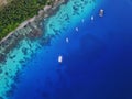 Aerial view of gorgeous tropical anchorage in the pristine pacific Royalty Free Stock Photo
