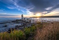 Marshall Point Lighthouse Sunset and Shoreline Royalty Free Stock Photo