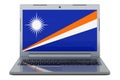 Marshallese flag on laptop screen. 3D illustration