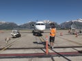 Marshalling an aircraft in Jackson Hole, Wyoming Airport