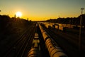 Marshalling yard in Munich in the sunset Royalty Free Stock Photo