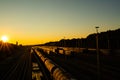 Marshalling yard in Munich in the sunset Royalty Free Stock Photo