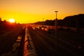 Marshalling yard in Munich in the sunset Royalty Free Stock Photo