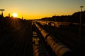 Marshalling yard in Munich in the sunset Royalty Free Stock Photo