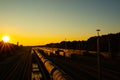 Marshalling yard in Munich in the sunset Royalty Free Stock Photo