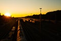 Marshalling yard in Munich in the sunset Royalty Free Stock Photo
