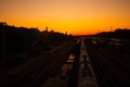 Marshalling yard in Munich in the sunset Royalty Free Stock Photo