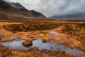 Marshes in the valley near Buachaille Etive Mor in, Glencoe, Scotland Royalty Free Stock Photo