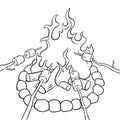 Marshmallow on bonfire coloring book vector