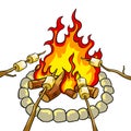 Marshmallow on bonfire pop art vector illustration