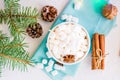 Marshmallow in a bowl and stick of cinnamon on a table Royalty Free Stock Photo