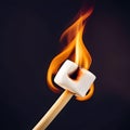 Marshmallow Burning on a Stick Contrasted Against a Black Background Royalty Free Stock Photo