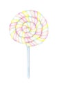 Marshmallow candy on stick color pencils illustration. Isolated candy stick in soft pastel colors.