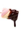 Marshmallow in chocolate syrop. Isolated. Royalty Free Stock Photo