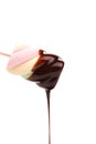 Marshmallow in chocolate syrop. Isolated. Royalty Free Stock Photo