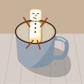 Marshmallow cute character of snowman in cup. Design for greeting card, banner, poster. Vector colorful illustration Royalty Free Stock Photo