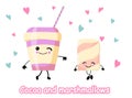 Marshmallow eyes and smiles. Cup of coffee mug with cocoa drink. Happy Valentine`s Day. Funny face. Cute cartoon character. Be in