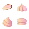 Marshmallow icons set cartoon vector. Fresh tasty pink zefir