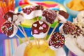 Marshmallow pops with chocolate and colorful sprinkles Royalty Free Stock Photo