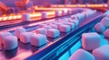 Marshmallow production line with soft sweets on a conveyor Royalty Free Stock Photo