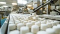 Marshmallow production line with soft sweets on a conveyor Royalty Free Stock Photo