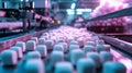 Marshmallow production line with soft sweets on a conveyor Royalty Free Stock Photo
