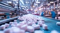 Marshmallow production line with soft sweets on a conveyor Royalty Free Stock Photo