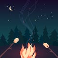 Marshmallow roasting hand drawn flat color vector Royalty Free Stock Photo