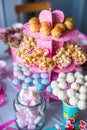 Marshmallow, sweet colored meringues, popcorn, Royalty Free Stock Photo