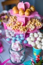 Marshmallow, sweet colored meringues, popcorn, Royalty Free Stock Photo