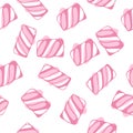 Marshmallow twists seamless pattern. Pastel colored sweet chewy candies background. Royalty Free Stock Photo