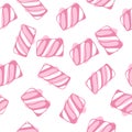 Marshmallow twists seamless pattern vector illustration. Pastel colored sweet chewy candies background