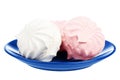 Marshmallows on blue plate Royalty Free Stock Photo
