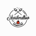 Marshmallows campfire logo. Round linear on white Royalty Free Stock Photo