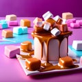 Marshmallows and Caramel with Candy, Generative AI Illustration Royalty Free Stock Photo